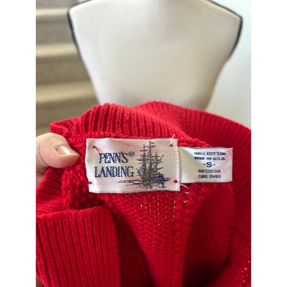 Vintage Penns Landing Chunky Red Knit Fisherman Sweater - Picture 5 of 6